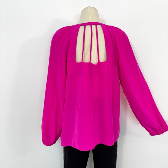Lilly Pulitzer Leslie Silk Top Blouse Raz Berry Hot Pink Strappy Cutout Back L - Picture 6 of 14